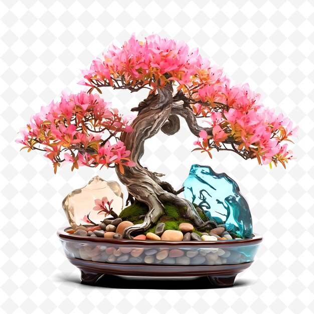 Png Azalea Bonsai Árbol Bot de vidrio pequeñas hojas ovaladas artísticas Conc transparente Decoración de árboles diversos