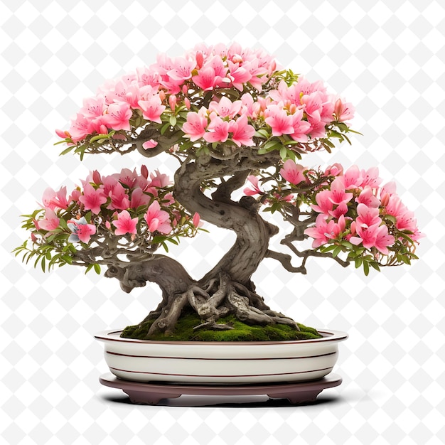 PSD png azalea bonsai arbre pot en terre cuite petites feuilles ovales le printemps transparent des arbres divers décor