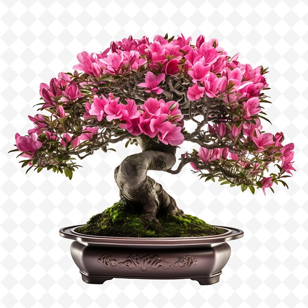 PSD png azalea bonsai-baum antike topf elliptische blätter lebendig die durchsichtige vielfalt der bäume dekor