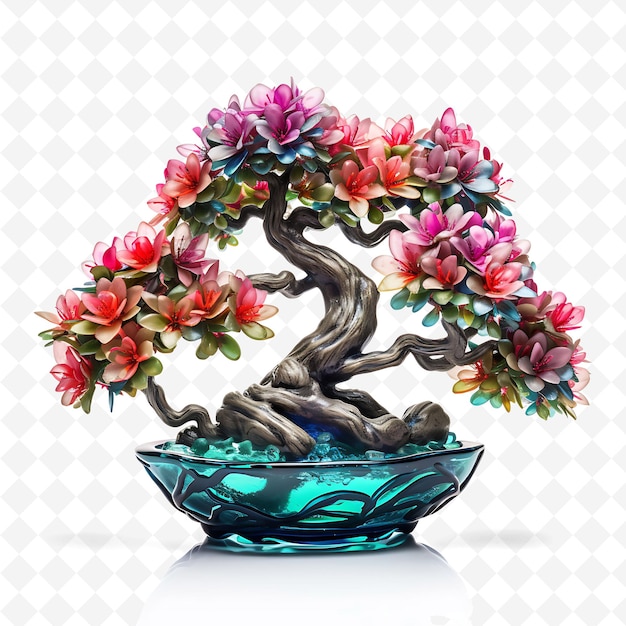 PSD png azalea bonsai baum glas topf kleine ovale blätter künstlerische konzert transparent vielfältige bäume dekor