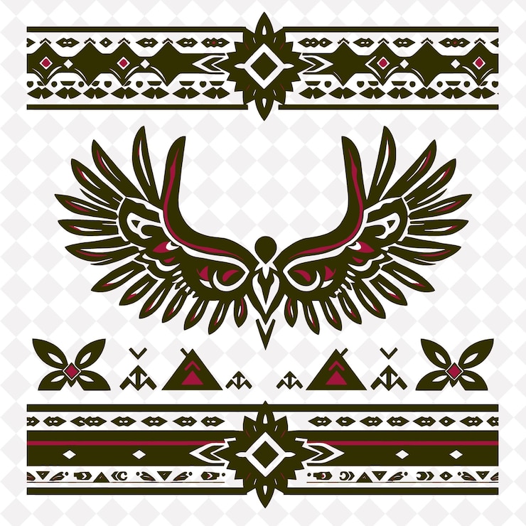 PSD png aztec borderlines design with geometric and cultural decorations in the style folk art design