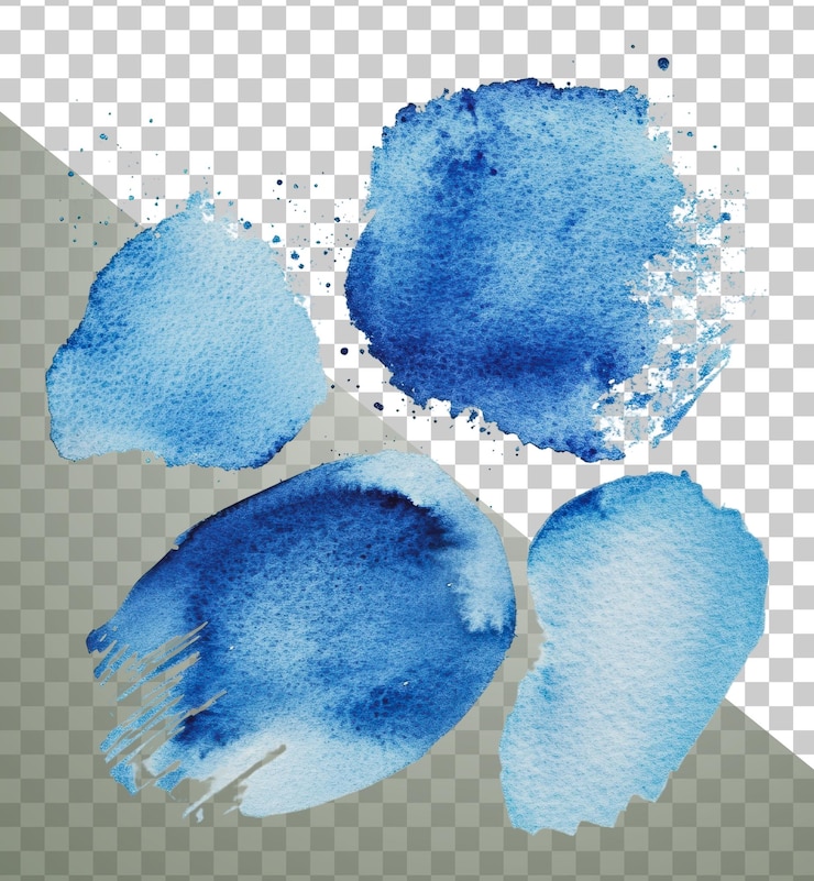 PSD png azul acuarela salpicaduras en el blanco