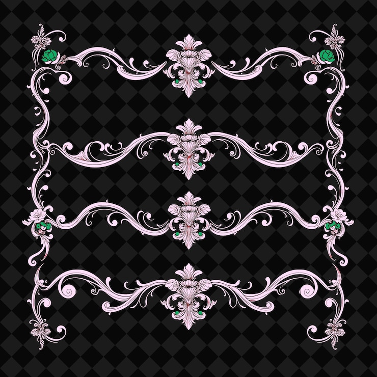 PSD png baroque scrollwork borderlines con cherubini e decorazioni floreali design in t folk art design