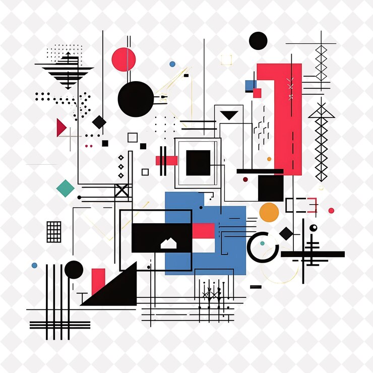PSD png bauhaus arte popolare con forme geometriche e colori primari fo traditional outline art collection