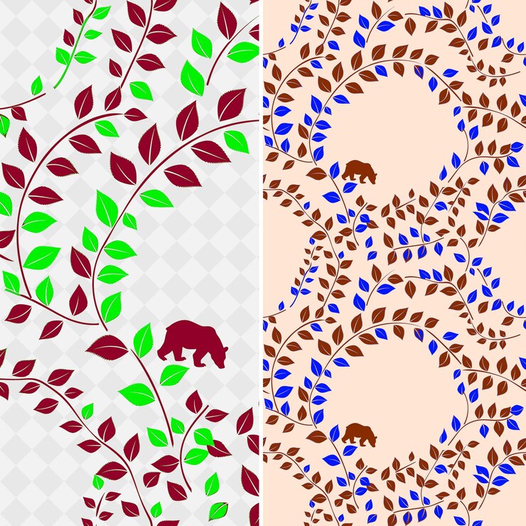 PSD png bay leaves con silueta de oso y diseño californiano arran patrón de la naturaleza diseño artístico de contorno