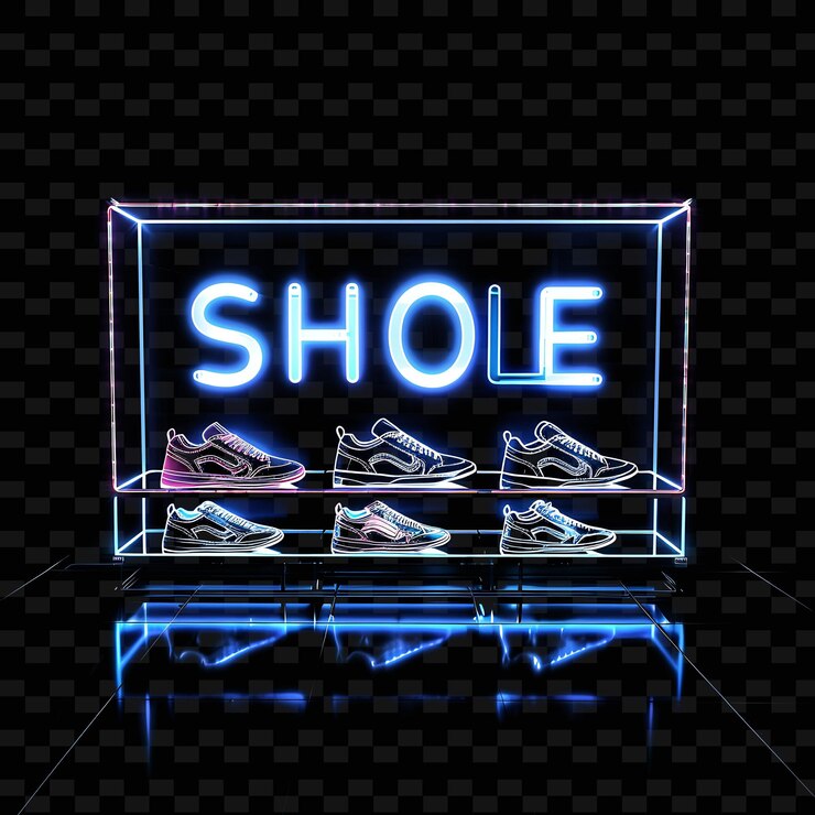 PSD png beaming neon light of shoe sale text con una idea de decoración única deportiva y atlética