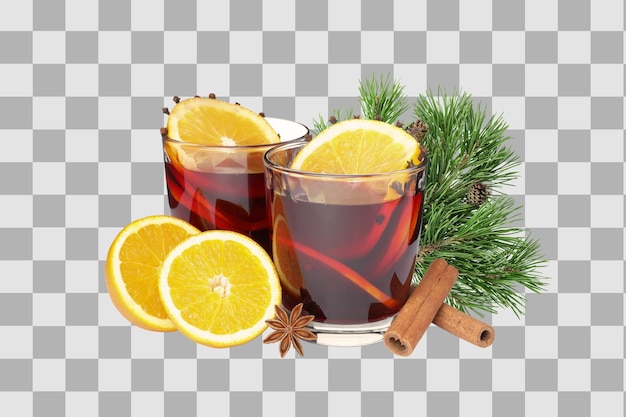 PNG Bebida de vino caldo en un vaso con ingredientes aislados sobre un fondo blanco