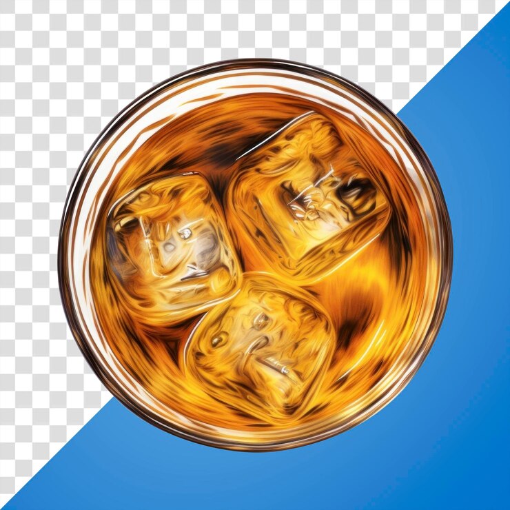 PSD png bebida de whisky de vidrio de fondo blanco