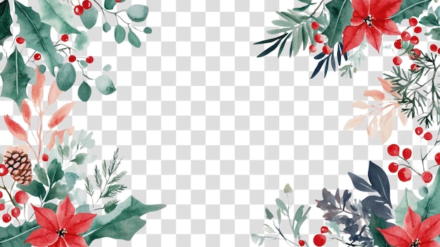 PNG Belles feuilles d'aquarelle avec des illustrations de bordures florales de Noël