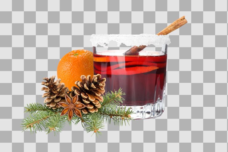 PSD png bevanda di vino mollato in bicchiere con ingredienti isolati su sfondo bianco