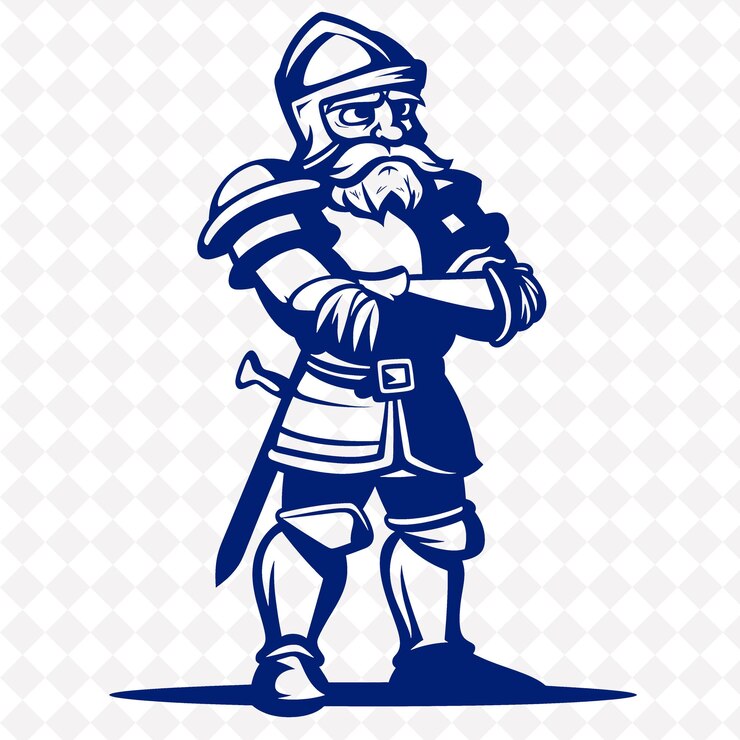 PSD png bilhete medieval homem com um bilhete com uma expressão severa de pé forma de personagem de guerreiro medieval
