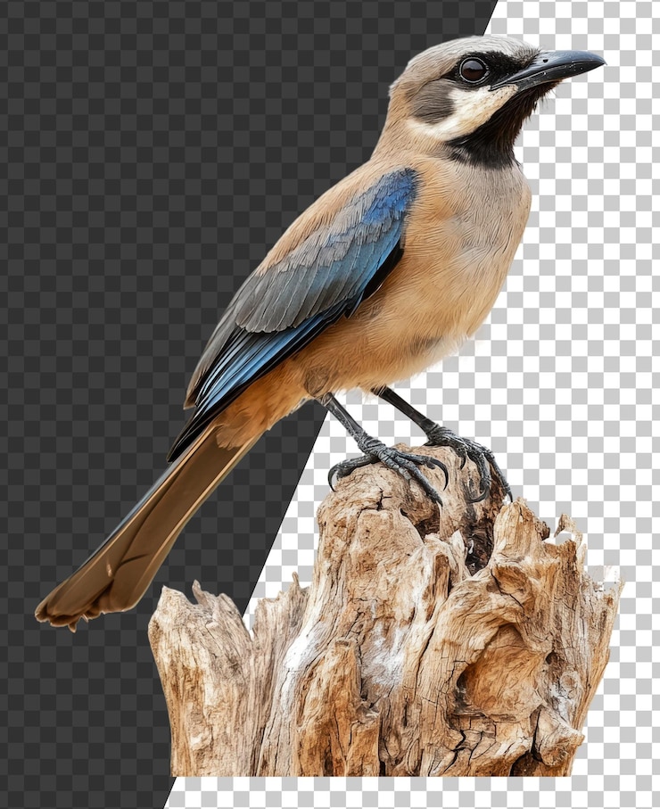 PSD png bird on a log in nature