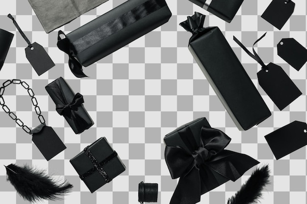 PNG Black Friday Solo paquetes negros aislados sobre un fondo blanco