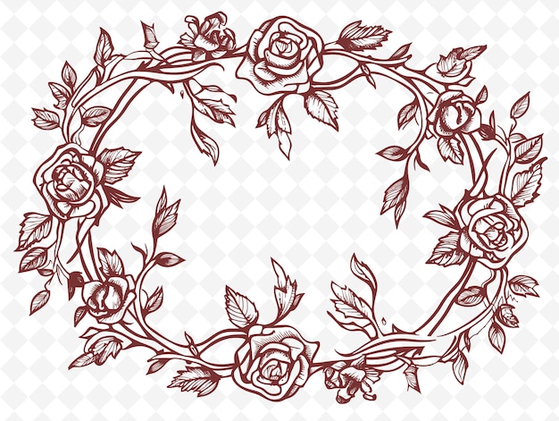 PSD png blumenrahmenkunst mit rosen und reben dekorationen grenze fra illustration rahmenkunst dekorativ