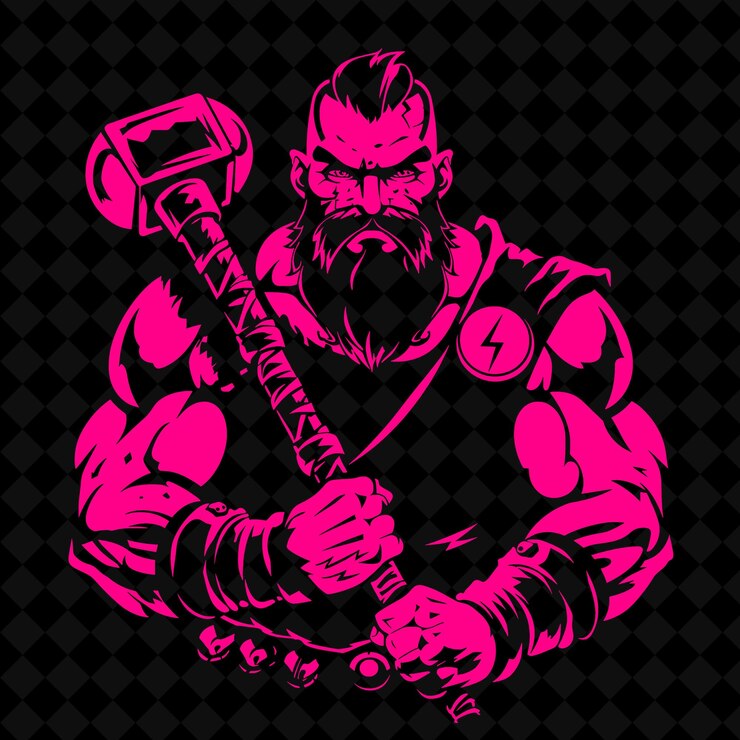 PSD png bogatyr ruso con una mazá una expresión determinada en una forma de personaje de guerrero medieval