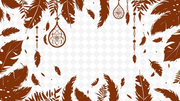 PSD png bohemian frame art com dreamcatcher e decorações de penas ilustração frame art decorative