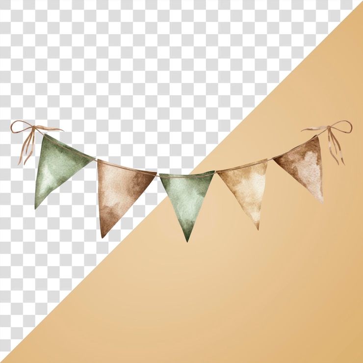 PSD png bonito bunting con banderas marrones y verdes texto de acuarela pintado a mano