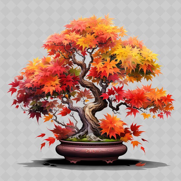 Png bonsai de arce en olla de porcelana hojas de palma de otoño con decoración de árboles diversos transparentes