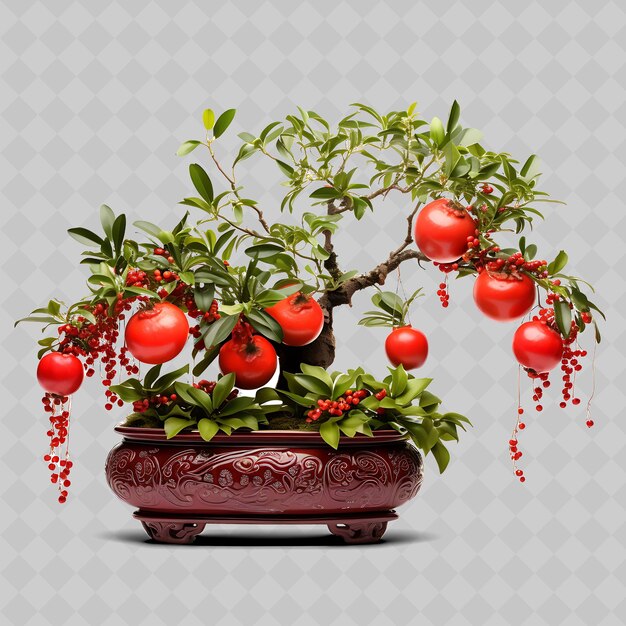 PSD png bonsai de grenade pot d'argile à feuilles oblongues oasis méditerranéenne décor d'arbres divers transparents