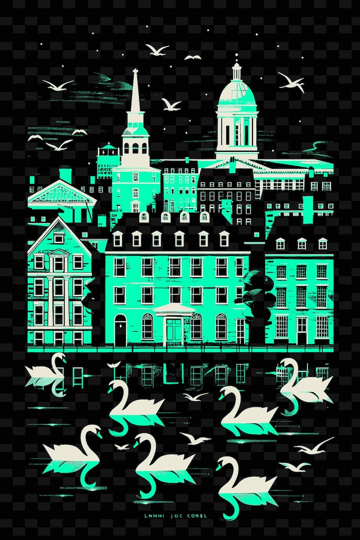 PSD png boston com cena de rua histórica e edifícios de tijolos freedo ilustração cidades cene decoração de arte