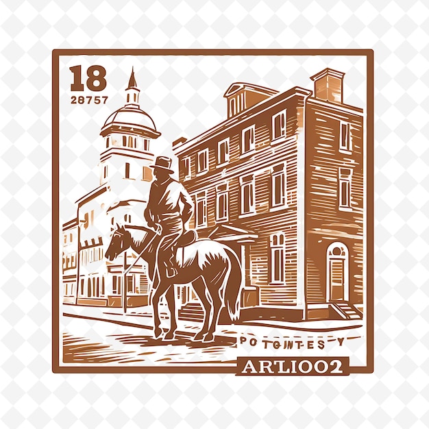 PSD png boston com cor castanha monocromática estátua de paul revere e paisagens de aquarela desenhadas à mão