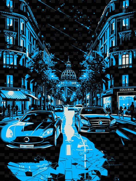 PSD png boulevard parisiense com escena de rua chic e haussmannian uma ilustração escena da cidade decoração de arte