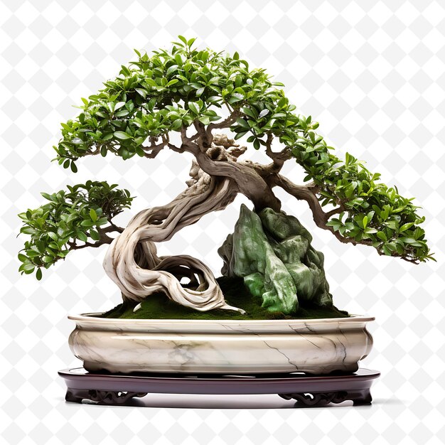 PSD png boxwood bonsai tree marble pot pequenas folhas ovalas clássicas c transparentes decorações de árvores diversas