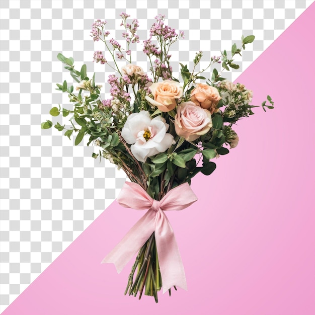 PNG Brautbukett mit einem Bogen, der um Blumen und Rosen herum gebunden ist