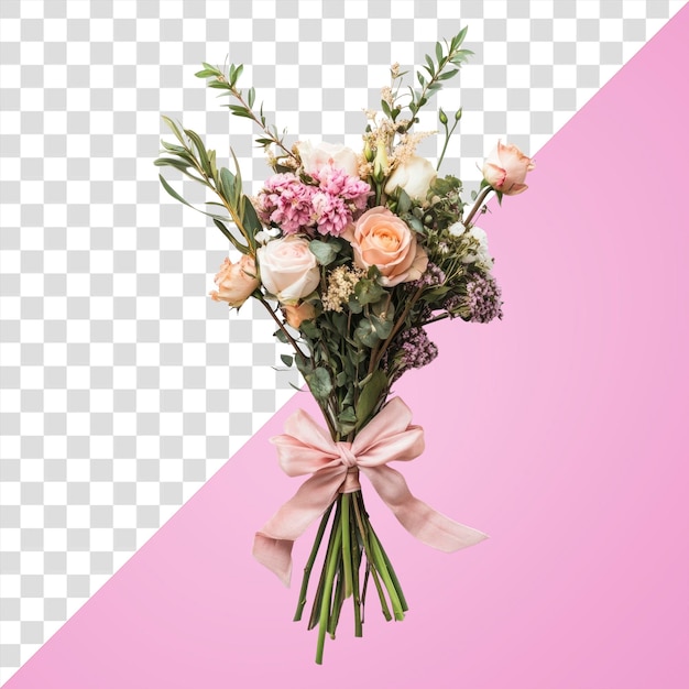 PNG Brautbukett mit einem Bogen, der um Hochzeitsblumen und Rosen gebunden ist