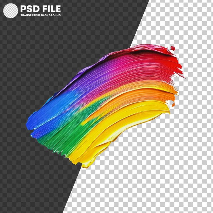 PSD png bright rainbow paint stroke on white background