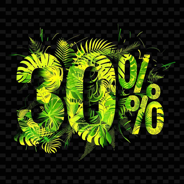PSD png brillante resplandor de neón de 30 texto con un neón verde cal c idea de decoración única