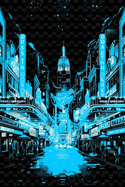 PSD png broadway com cena de rua teatral e marquee lights a ilustração scene art decor da cidade