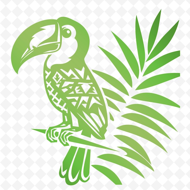 PSD png-bromeliadenblätter mit scharfen toucan-umrissen und vereinfachten d-umriss tier- und tropischen blättern