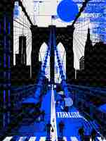 PSD png brooklyn bridge mit ikonischer straßenszene und hängebrücke illustration citys szene kunstdekor