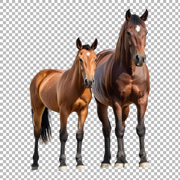 PSD png de un caballo junto a una yegua aislada contra un fondo blanco