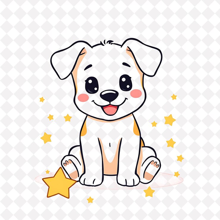 PSD png cachorro alegre con formas de estrellas esparcidas al azar en primer plano soft pas diseño animal lindo