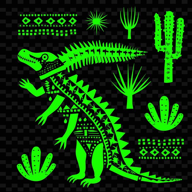 PSD png cactus de fruta del dragón con silueta de hormiguero y simplificar el contorno de las hojas animales y tropicales