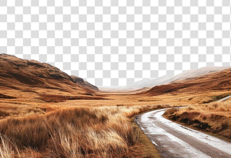PSD png camino sinuoso a través de un paisaje estéril