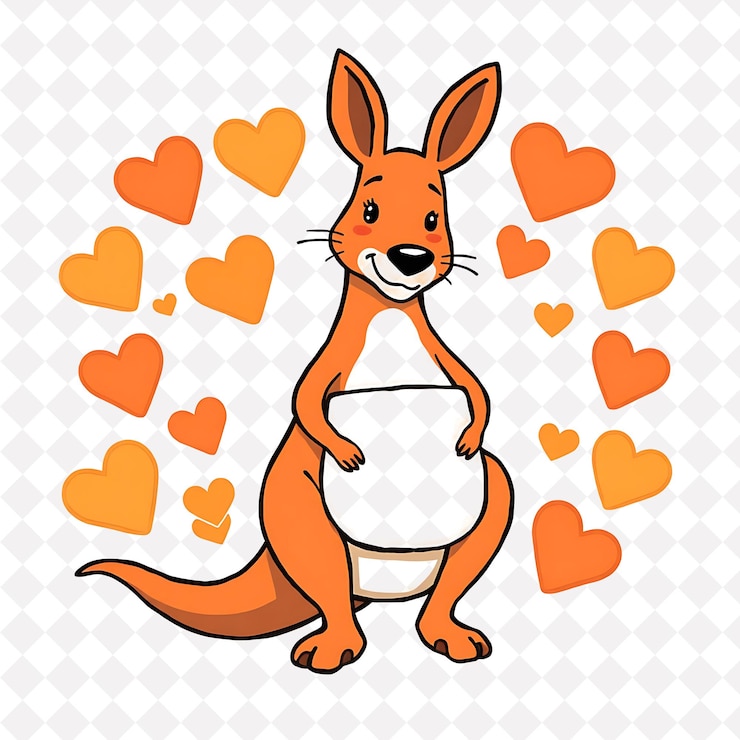 PSD png canguro alegre con formas de bolsa extendidas a lo largo de colores cálidos y terrenales diseño de animales lindos