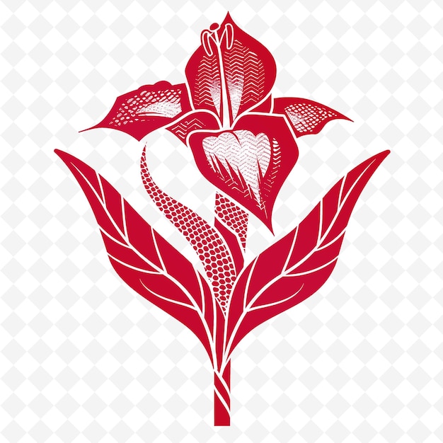 PSD png canna lily mit schlangenmustern und flacher vektorkunst mit chev-umriss, tier- und tropischen blättern