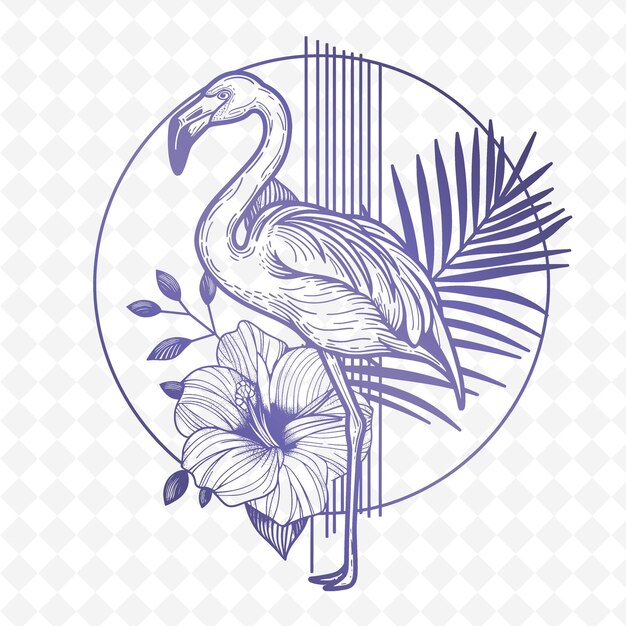PSD png canna mit flamingo-outlines und gestrippten grafiken mit flor-outline tier- und tropischen blättern