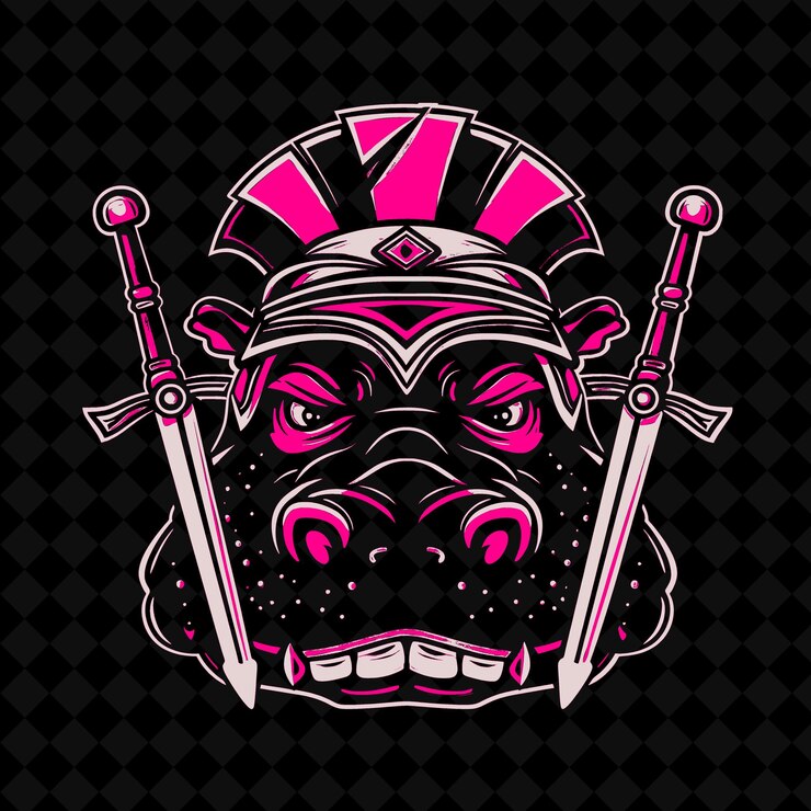 PSD png cara de hipopótamo descontento con un casco de gladiador y su mascota animal colecciones de esquemas