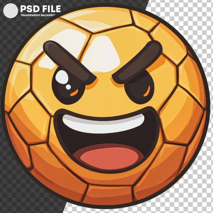 PSD png caracter de bola de futebol sorridente com cara de raiva