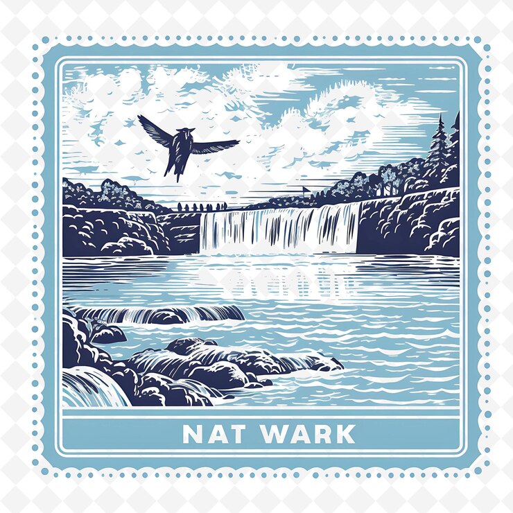 PSD png cataratas del niágara con monocromo aqua color azul catarata y paisajes de acuarela dibujados a mano