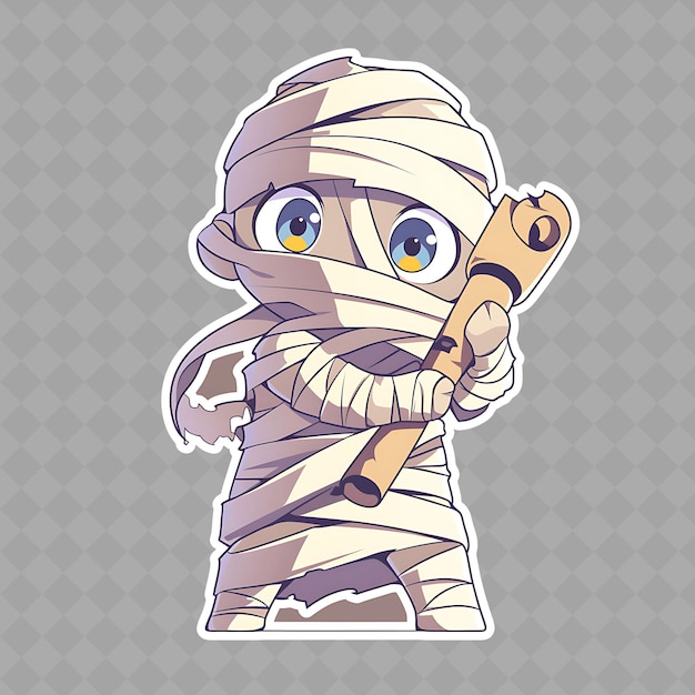 PSD png cativante e kawaii anime mummy boy with mummy bandages uma coleção criativa de adesivos chibi