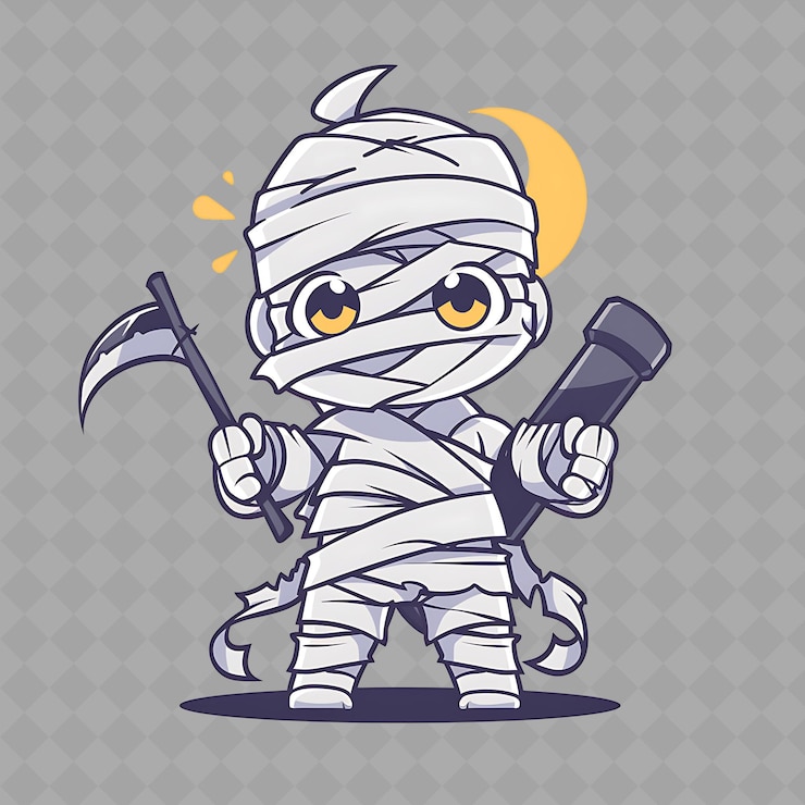 PSD png cativante e kawaii anime mummy boy with mummy bandages uma coleção criativa de adesivos chibi