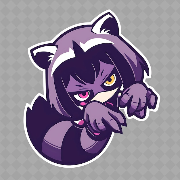 PSD png cautivadora y kawaii anime raccoon girl con una máscara con una colección creativa de pegatinas chibi