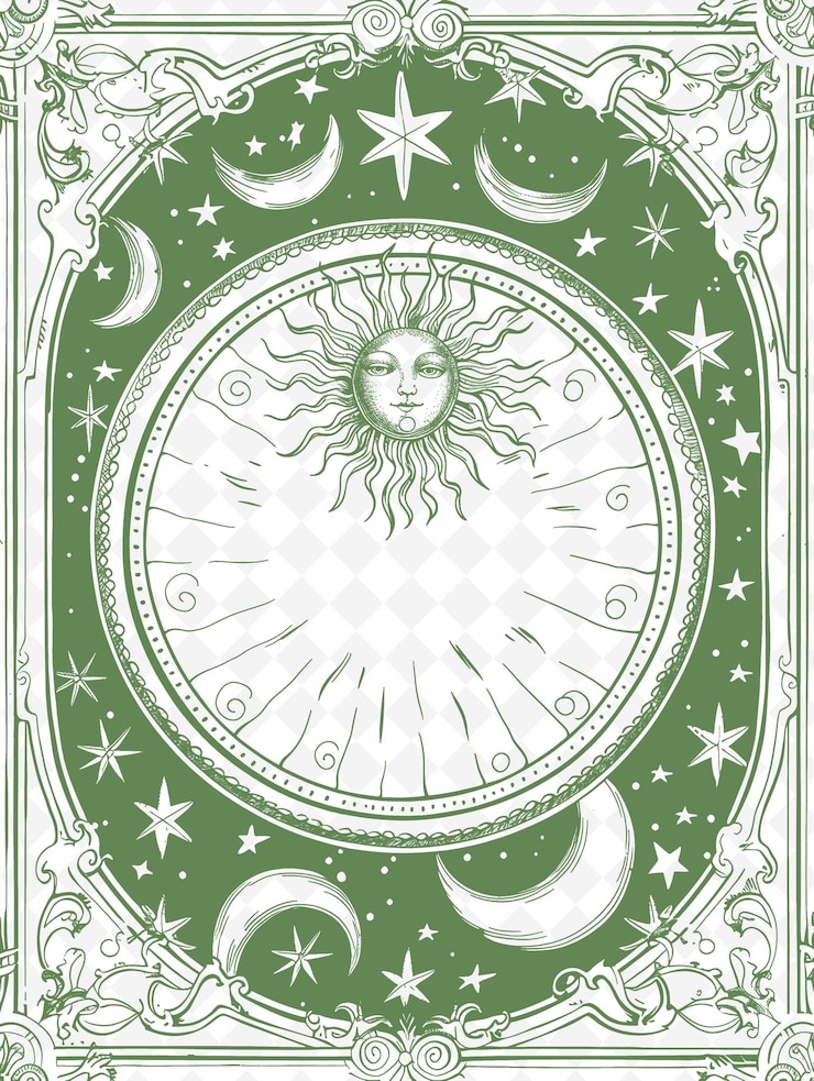 PSD png celestial frame art com decorações de sol e constelação b ilustração frame art decorative