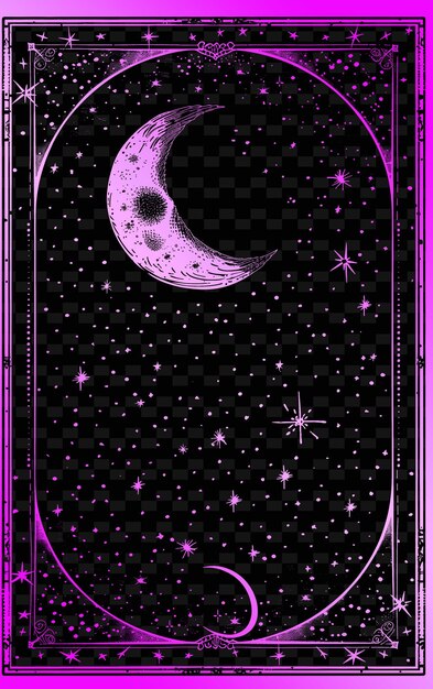 PSD png celestial postcard design with a starry night frame style fe outline arts scribble decorative (desenho de cartão postal celestial com uma noite estrelada)