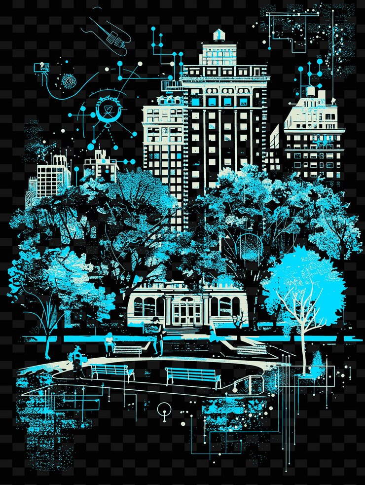 PSD png central park con scena stradale naturale e architettura del parco illustrazione citys scene art decor